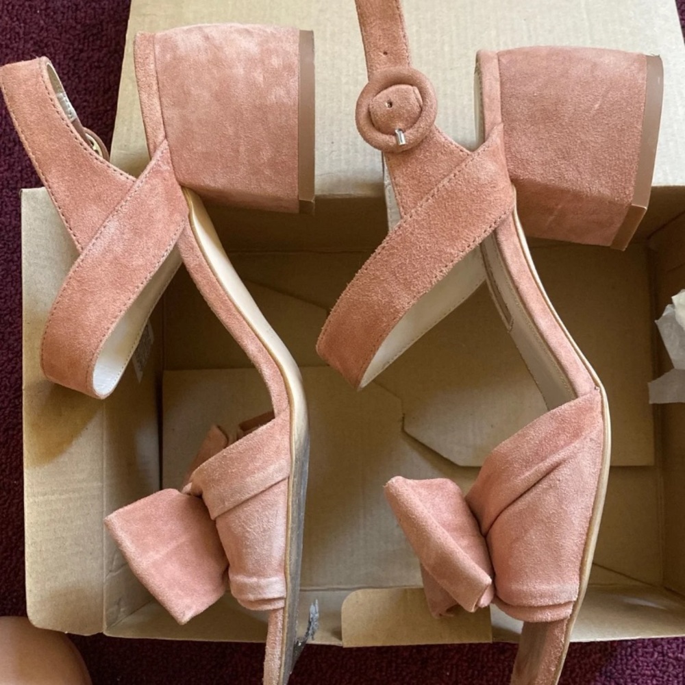 Zara Tan Suede Knot Front Block Heel Sandals - Picture 3 of 6